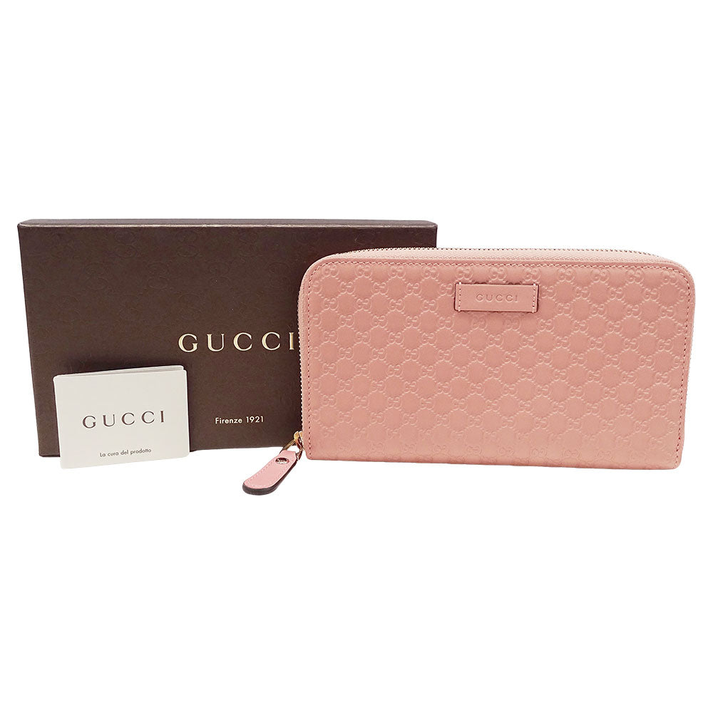 GUCCI グッチ 長財布 マイクロシマ ピンク 449391 シマレザー レディース 【中古】