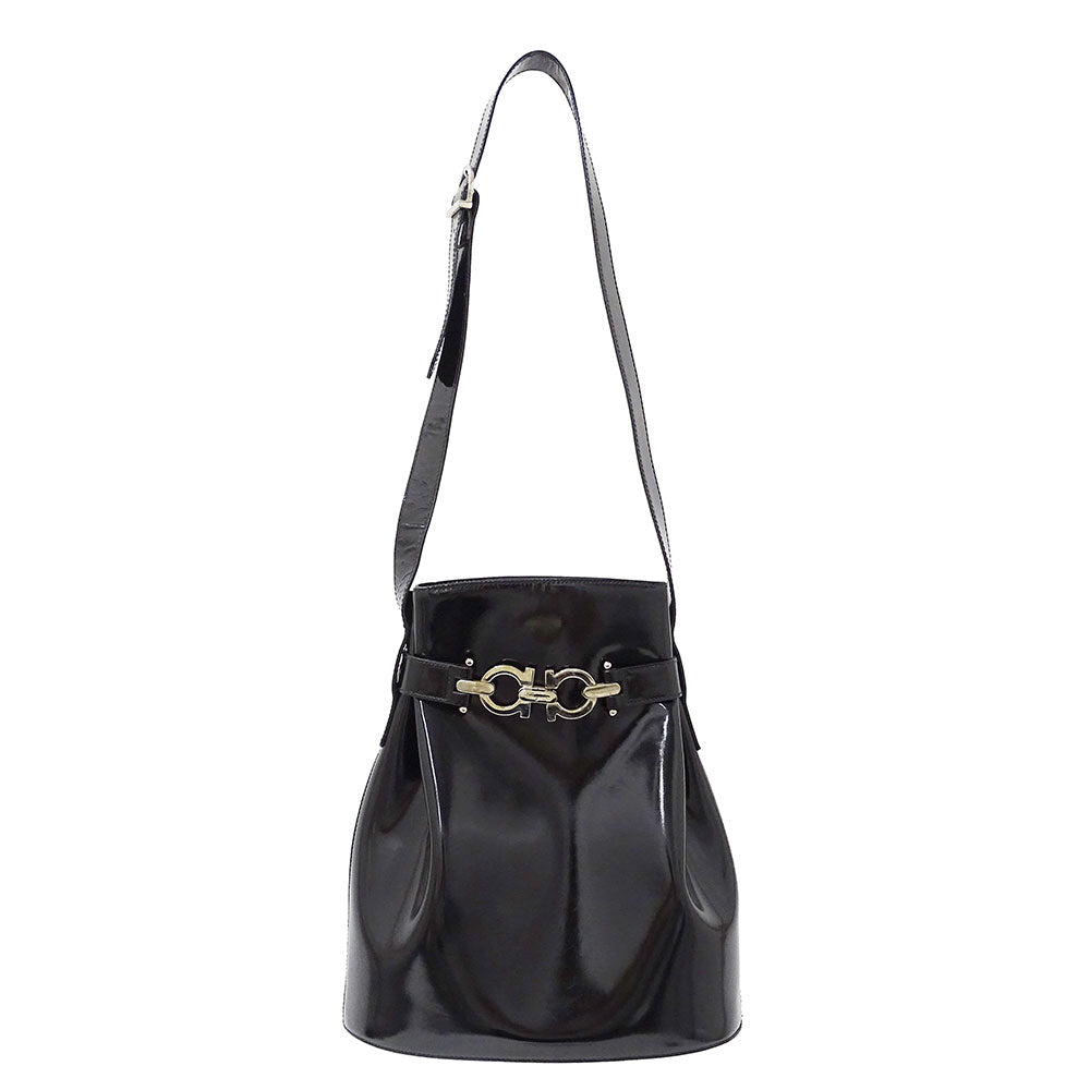 Ferragamo フェラガモ ショルダーバッグ ダブルガンチーニ ブラック レザー レディース 【中古】