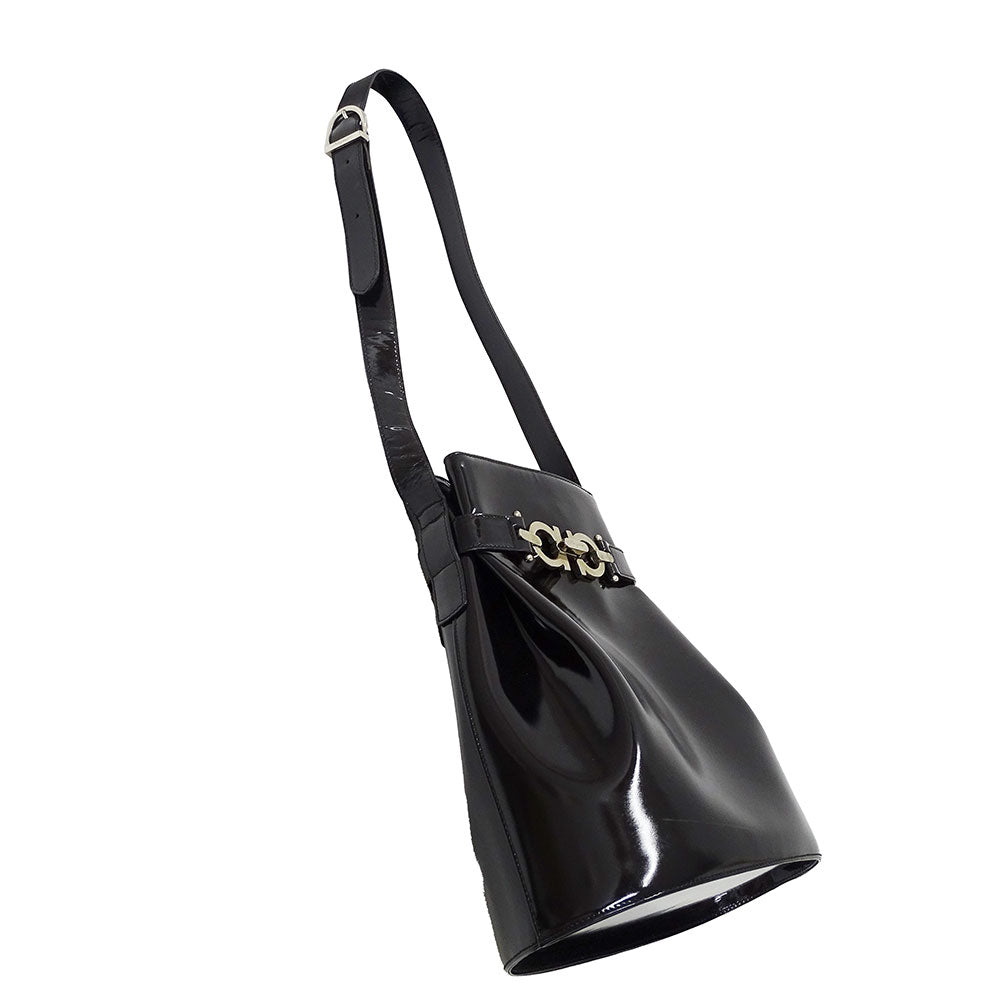 Ferragamo フェラガモ ショルダーバッグ ダブルガンチーニ ブラック レザー レディース 【中古】