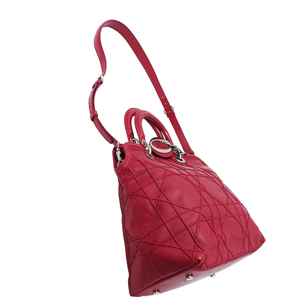 Dior ディオール グランヴィル 2wayバッグ ワインレッド レザー レディース 【中古】