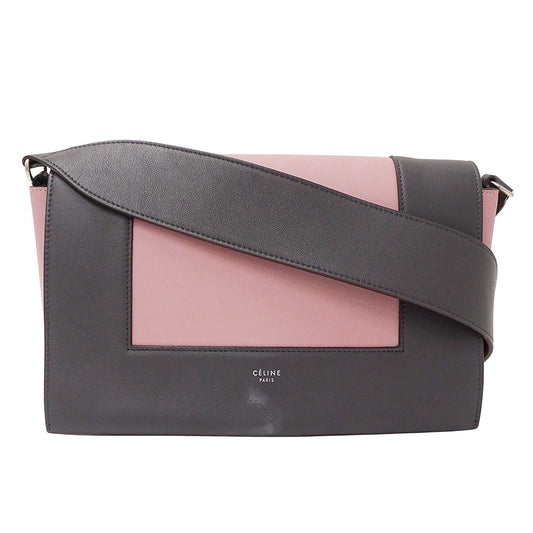 CELINE セリーヌ フレーム ミディアムバッグ ショルダーバッグ ピンク チャコールグレー レザー レディース 【中古】