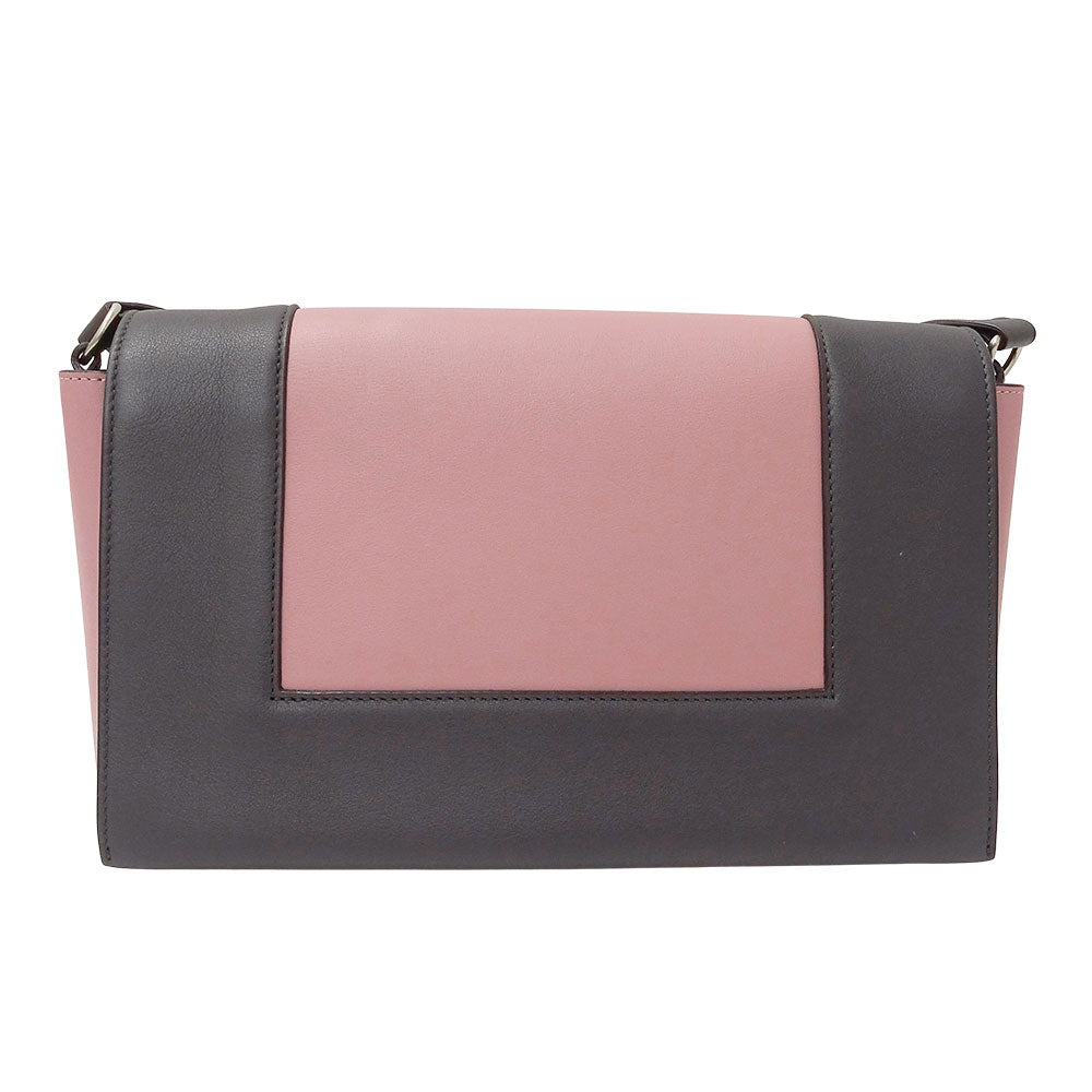 CELINE セリーヌ フレーム ミディアムバッグ ショルダーバッグ ピンク チャコールグレー レザー レディース 【中古】
