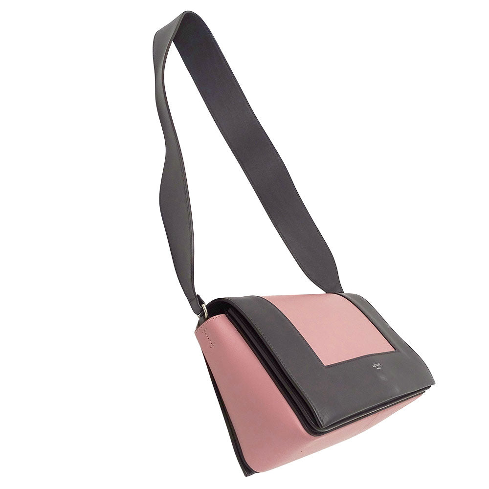 CELINE セリーヌ フレーム ミディアムバッグ ショルダーバッグ ピンク チャコールグレー レザー レディース 【中古】