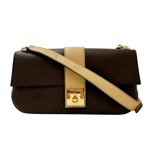 Ferragamo フェラガモ ワンショルダーバッグ ショルダーバッグ ダブルガンチーニ ブラウン レザー レディース 【中古】