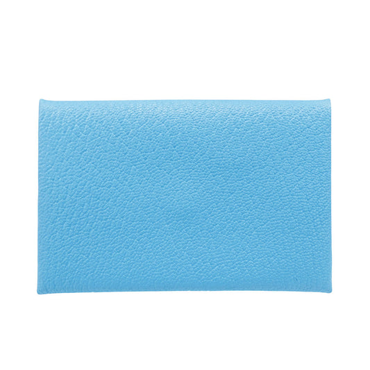 HERMES エルメス カルヴィ カードケース ブルーアズテック シェーブル レディース メンズ 【中古】