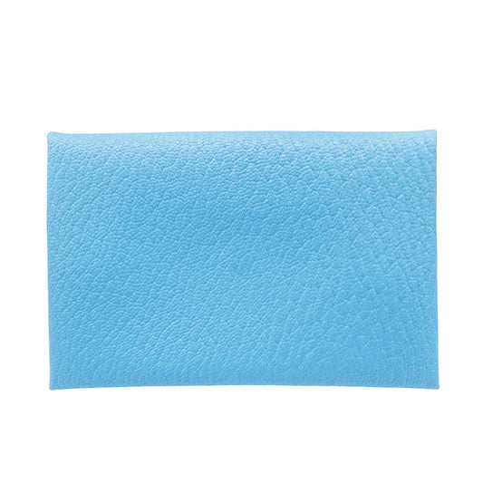 HERMES エルメス カルヴィ カードケース ブルーアズテック シェーブル レディース メンズ 【中古】