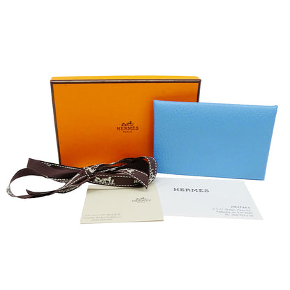 HERMES エルメス カルヴィ カードケース ブルーアズテック シェーブル レディース メンズ 【中古】
