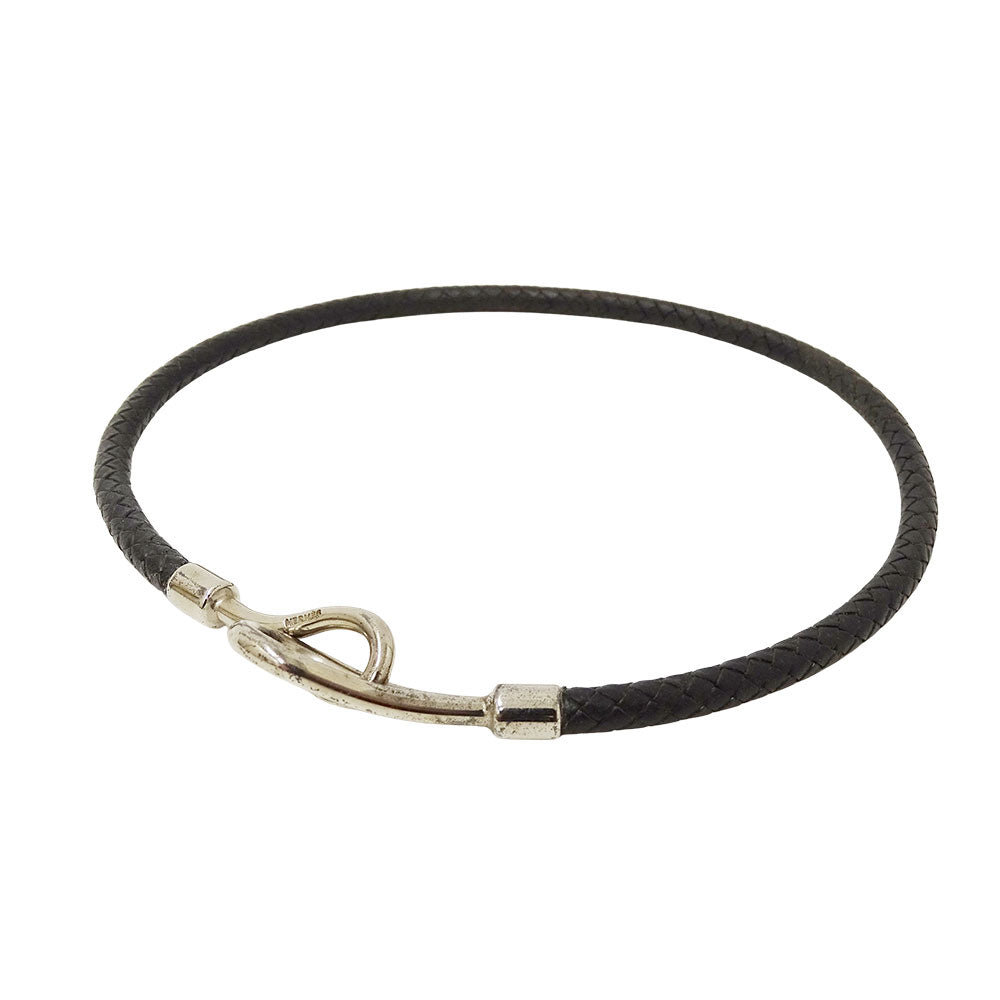 HERMES エルメス ジャンボ チョーカー レザー ブラック シルバー金具 レディース 【中古】