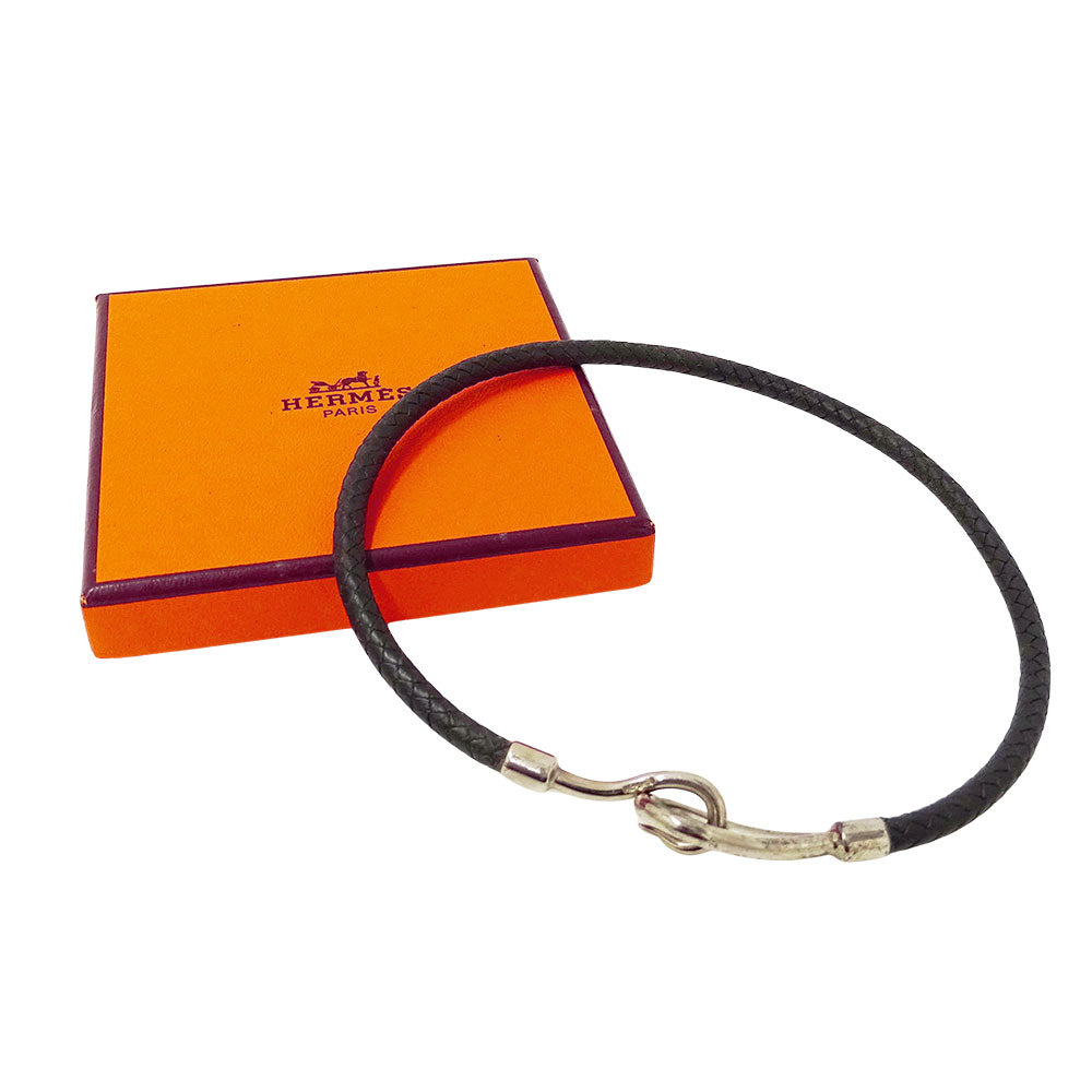 HERMES エルメス ジャンボ チョーカー レザー ブラック シルバー金具 レディース 【中古】