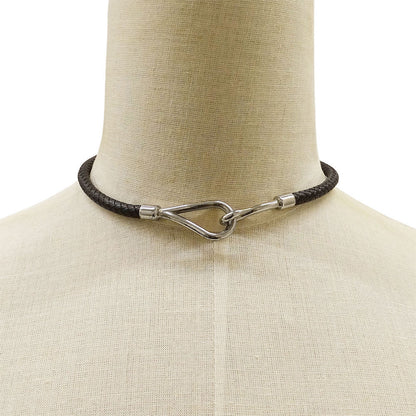 HERMES エルメス ジャンボ チョーカー レザー ブラック シルバー金具 レディース 【中古】