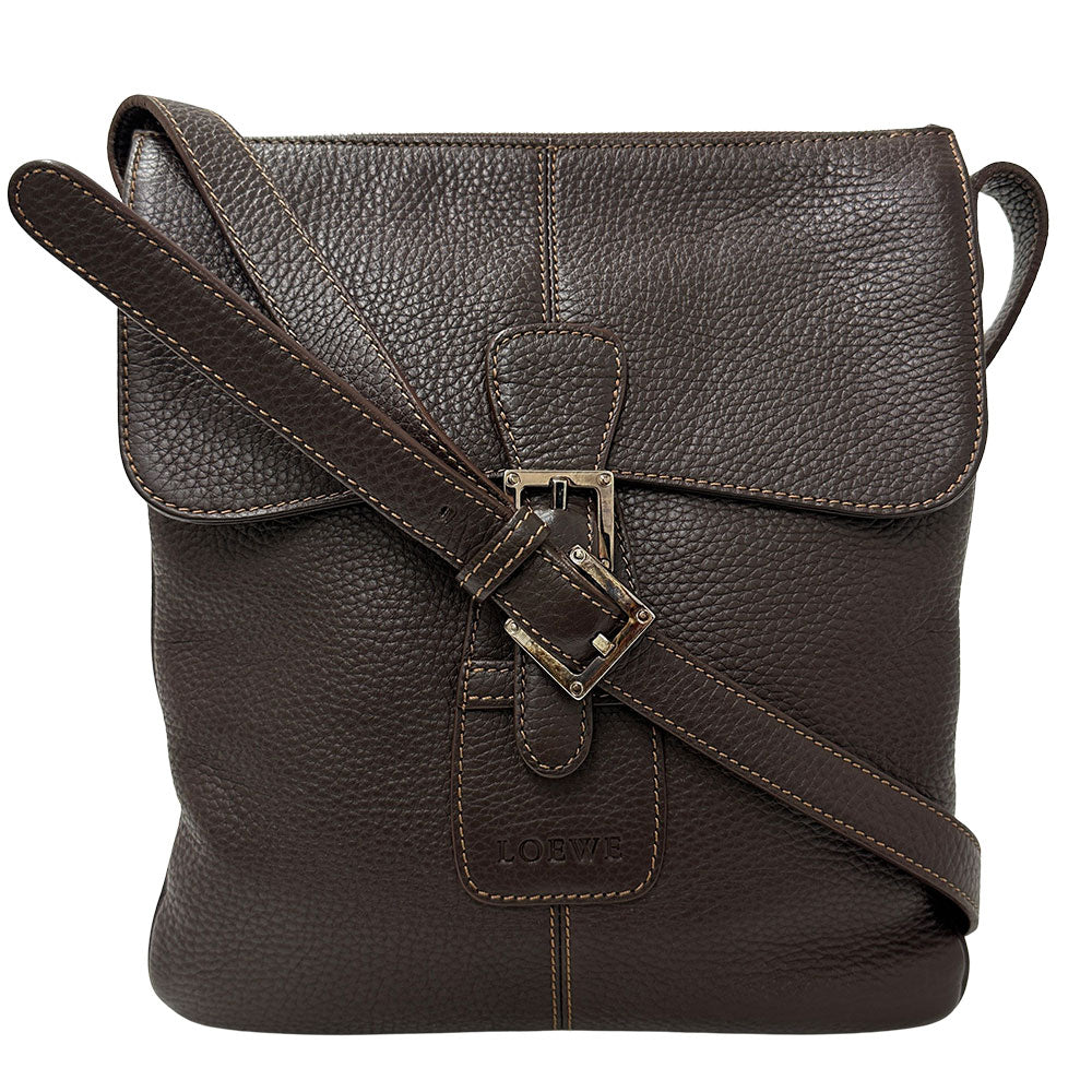LOEWE ロエベ センダ ショルダーバッグ ダークブラウン レザー メンズ 【中古】