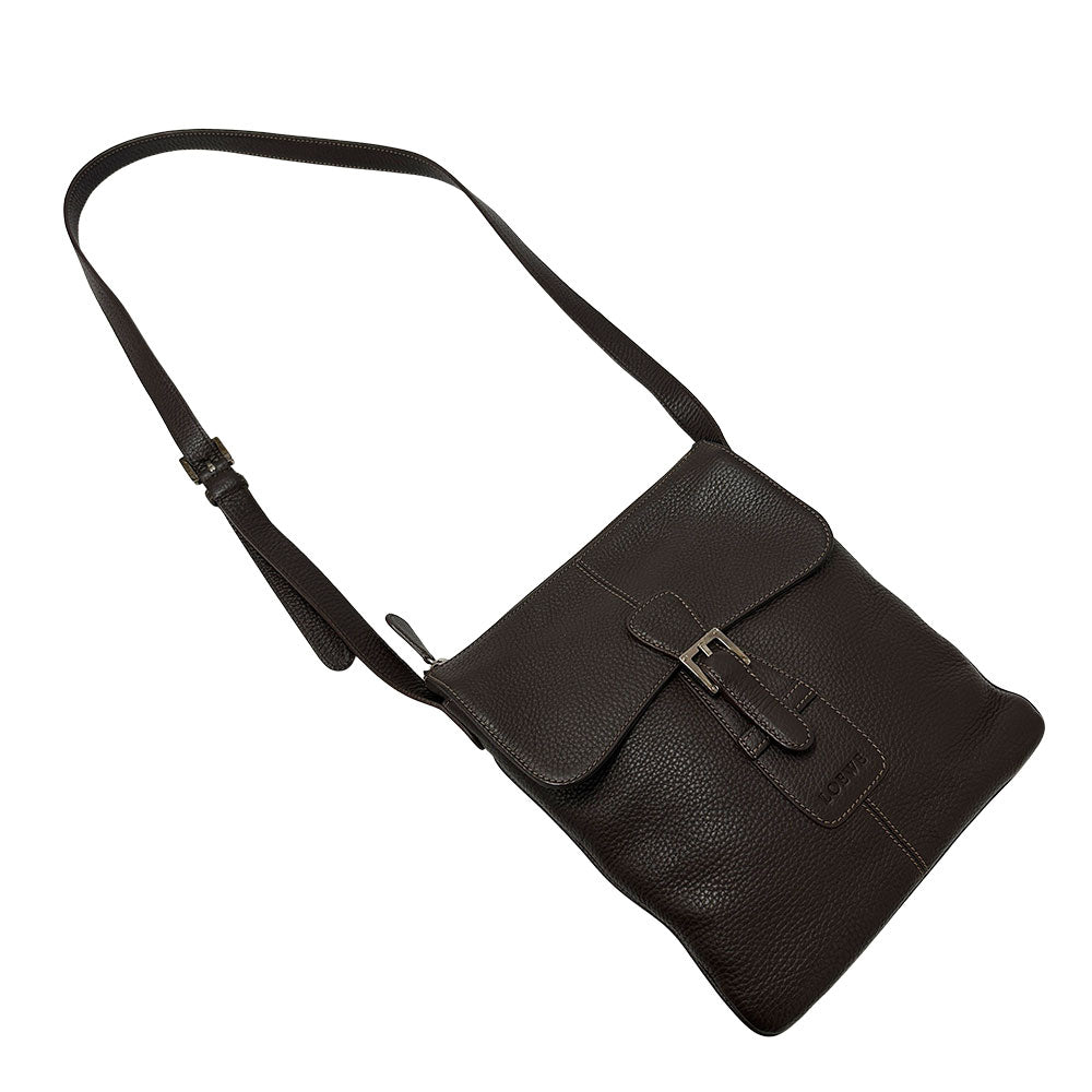 LOEWE ロエベ センダ ショルダーバッグ ダークブラウン レザー メンズ 【中古】
