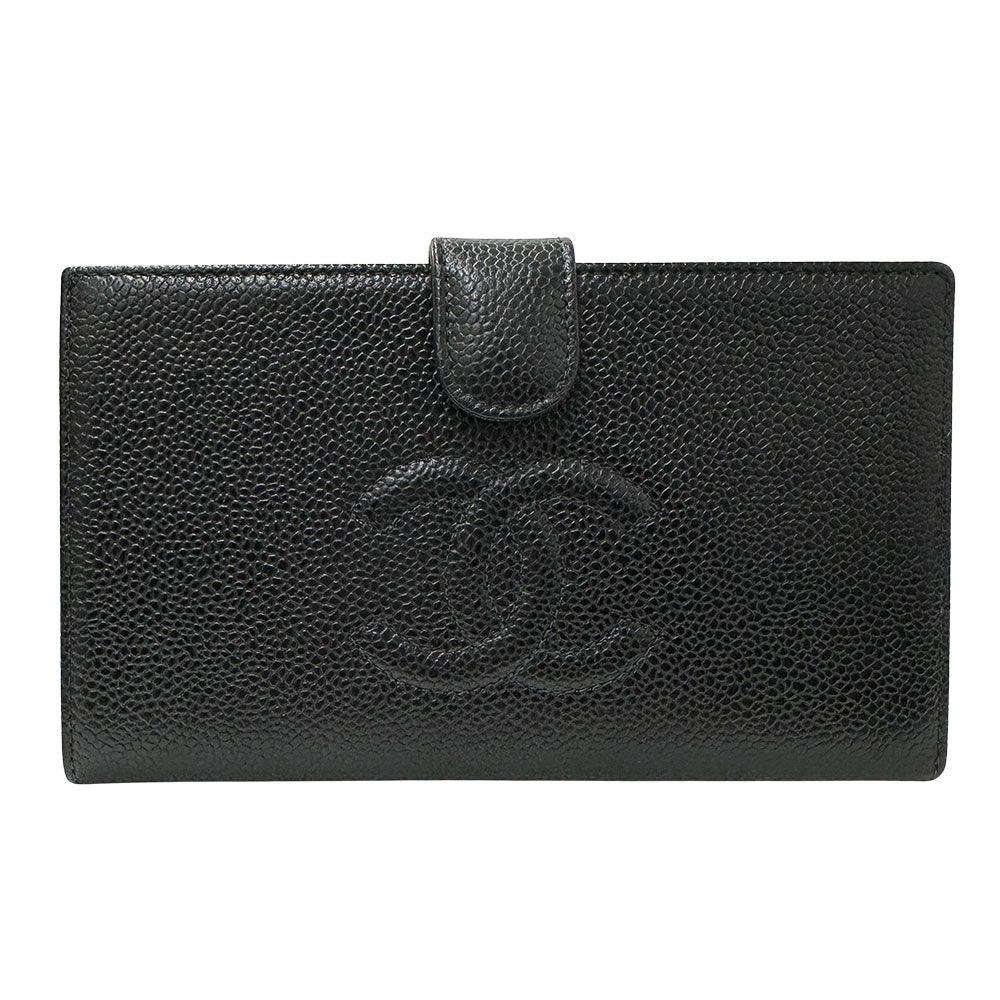 CHANEL シャネル 長財布 ココマーク ブラック キャビアスキン レディース 【中古】
