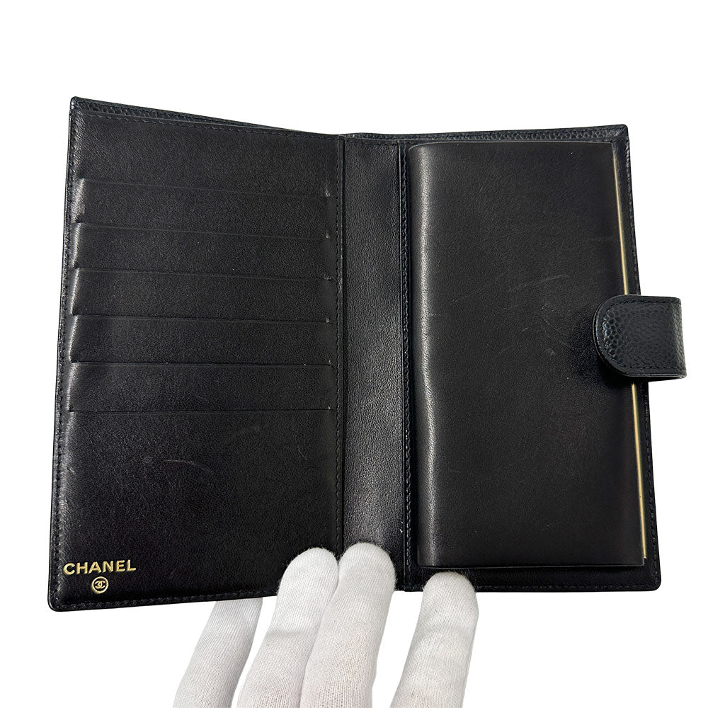 CHANEL シャネル 長財布 ココマーク ブラック キャビアスキン レディース 【中古】