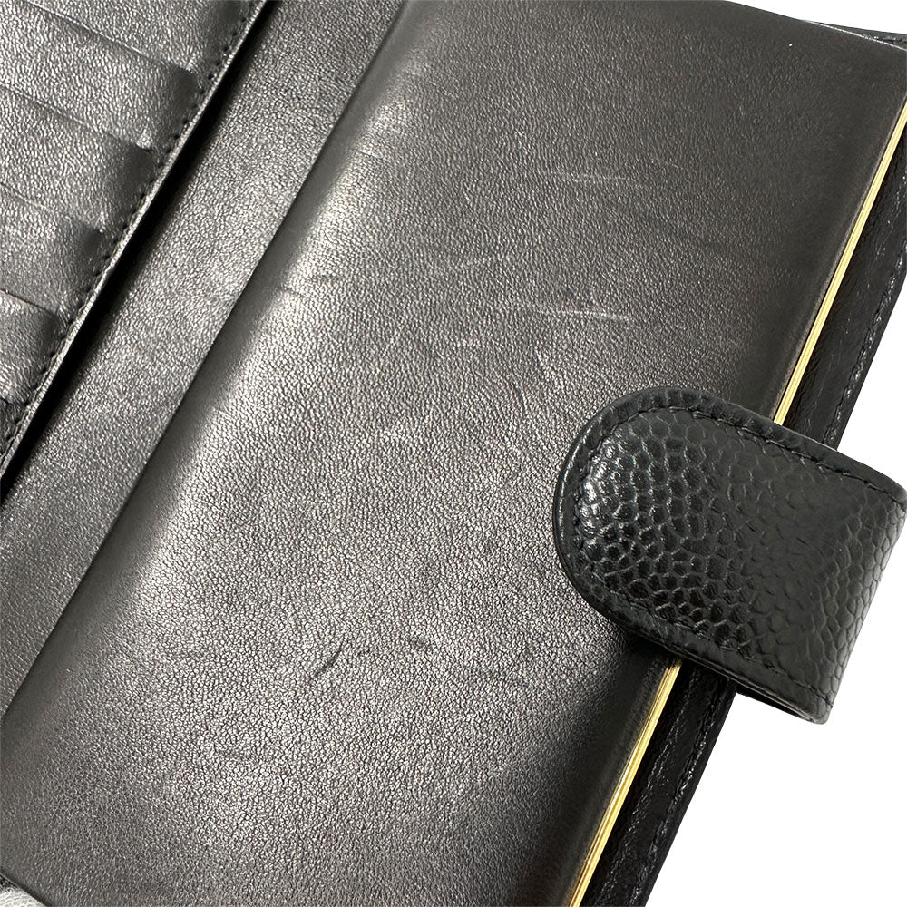 CHANEL シャネル 長財布 ココマーク ブラック キャビアスキン レディース 【中古】