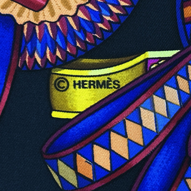 HERMES エルメス カレ90 LES RUBANS DU CHEVAL 馬のリボン スカーフ ブラック マルチカラー シルク レディース 【中古】