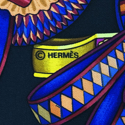 HERMES エルメス カレ90 LES RUBANS DU CHEVAL 馬のリボン スカーフ ブラック マルチカラー シルク レディース 【中古】