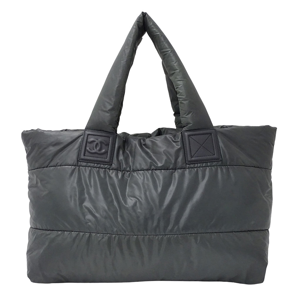 CHANEL シャネル トートバッグ コココクーン トートMM グレー シルバー金具 ナイロン レディース 【中古】