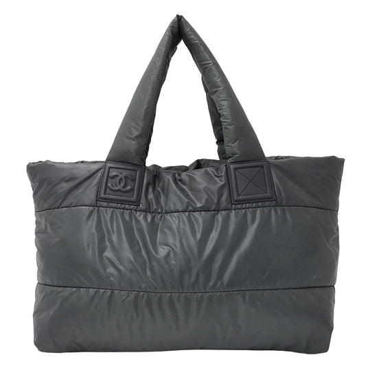 CHANEL シャネル トートバッグ コココクーン トートMM グレー シルバー金具 ナイロン レディース 【中古】