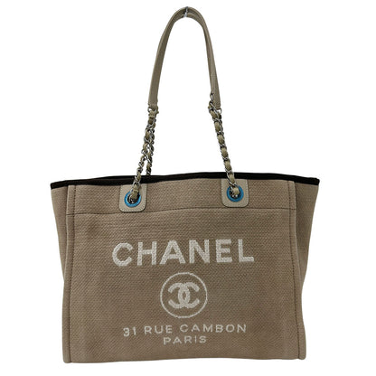 CHANEL シャネル トートバッグ ドーヴィル チェーントート ベージュ シルバー金具 キャンバス レディース 【中古】