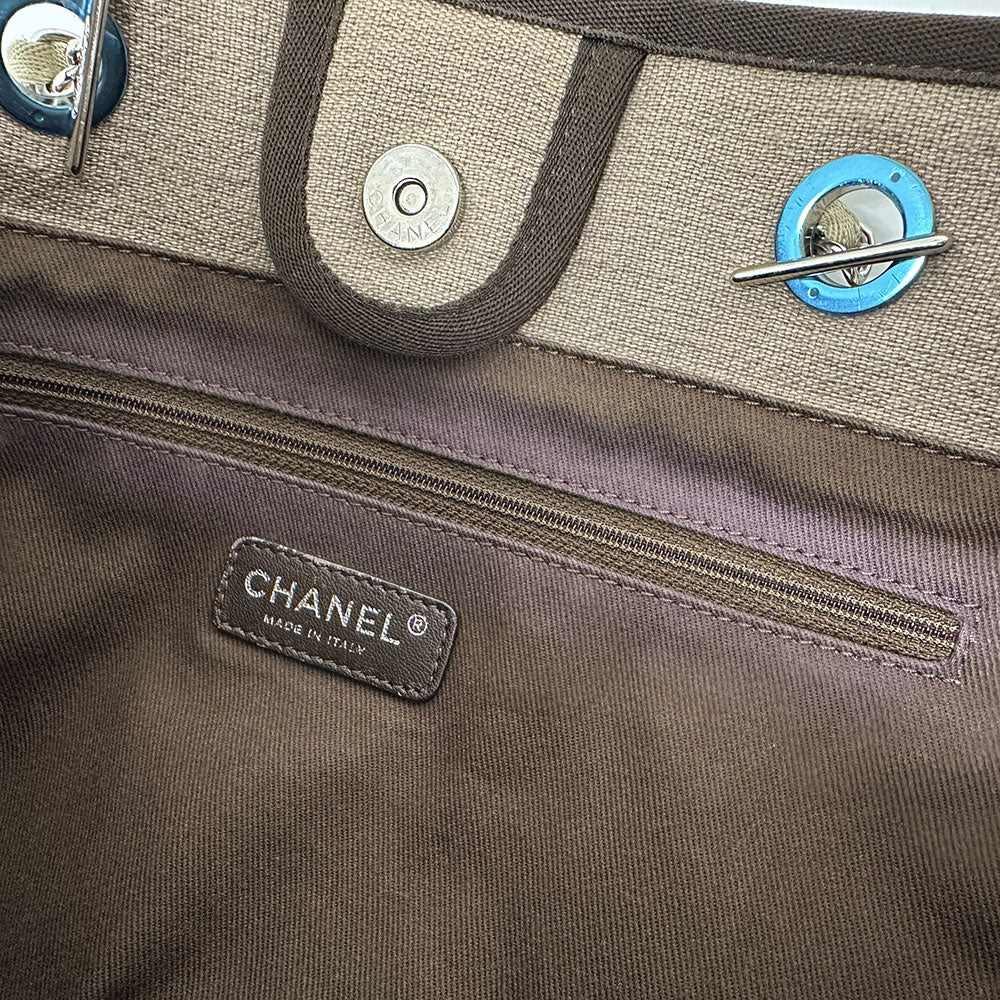 CHANEL シャネル トートバッグ ドーヴィル チェーントート ベージュ シルバー金具 キャンバス レディース 【中古】