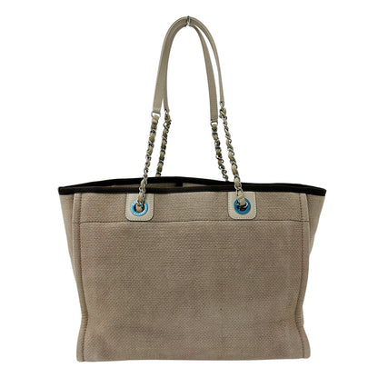 CHANEL シャネル トートバッグ ドーヴィル チェーントート ベージュ シルバー金具 キャンバス レディース 【中古】
