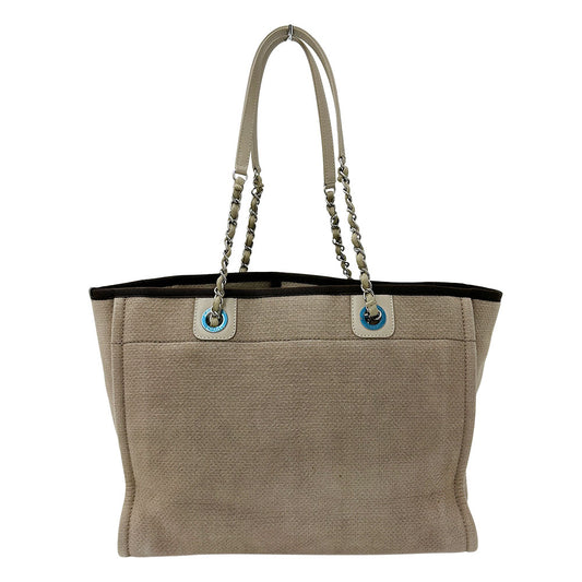 CHANEL シャネル トートバッグ ドーヴィル チェーントート ベージュ シルバー金具 キャンバス レディース 【中古】