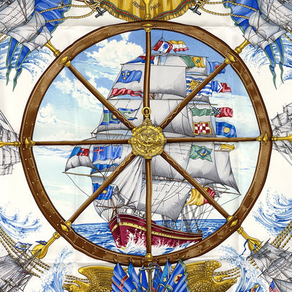 HERMES エルメス カレ90 vive le vent 風よ吹け スカーフ グリーン マルチカラー シルク レディース 【中古】