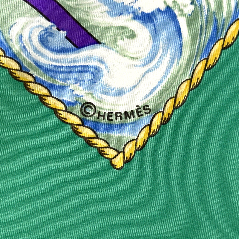 HERMES エルメス カレ90 vive le vent 風よ吹け スカーフ グリーン マルチカラー シルク レディース 【中古】