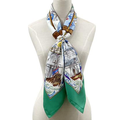 HERMES エルメス カレ90 vive le vent 風よ吹け スカーフ グリーン マルチカラー シルク レディース 【中古】