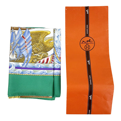 HERMES エルメス カレ90 vive le vent 風よ吹け スカーフ グリーン マルチカラー シルク レディース 【中古】