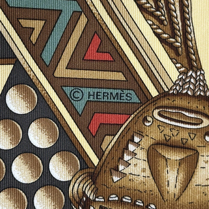HERMES エルメス カレ90 L'OR DES CHEFS 首長達の金 スカーフ イエロー マルチカラー シルク レディース 【中古】