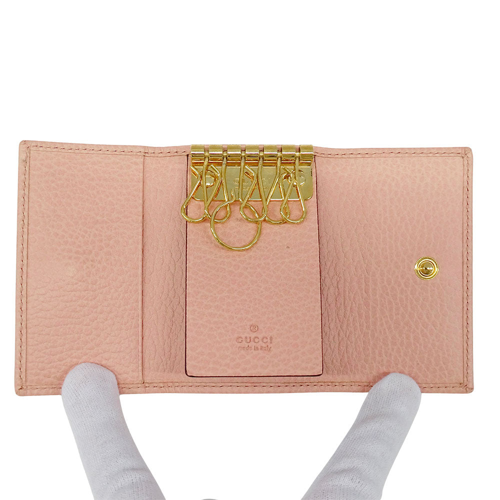 GUCCI グッチ ダブルG キーケース キーケース プチマーモント ピンク 456118 レザー レディース 【中古】