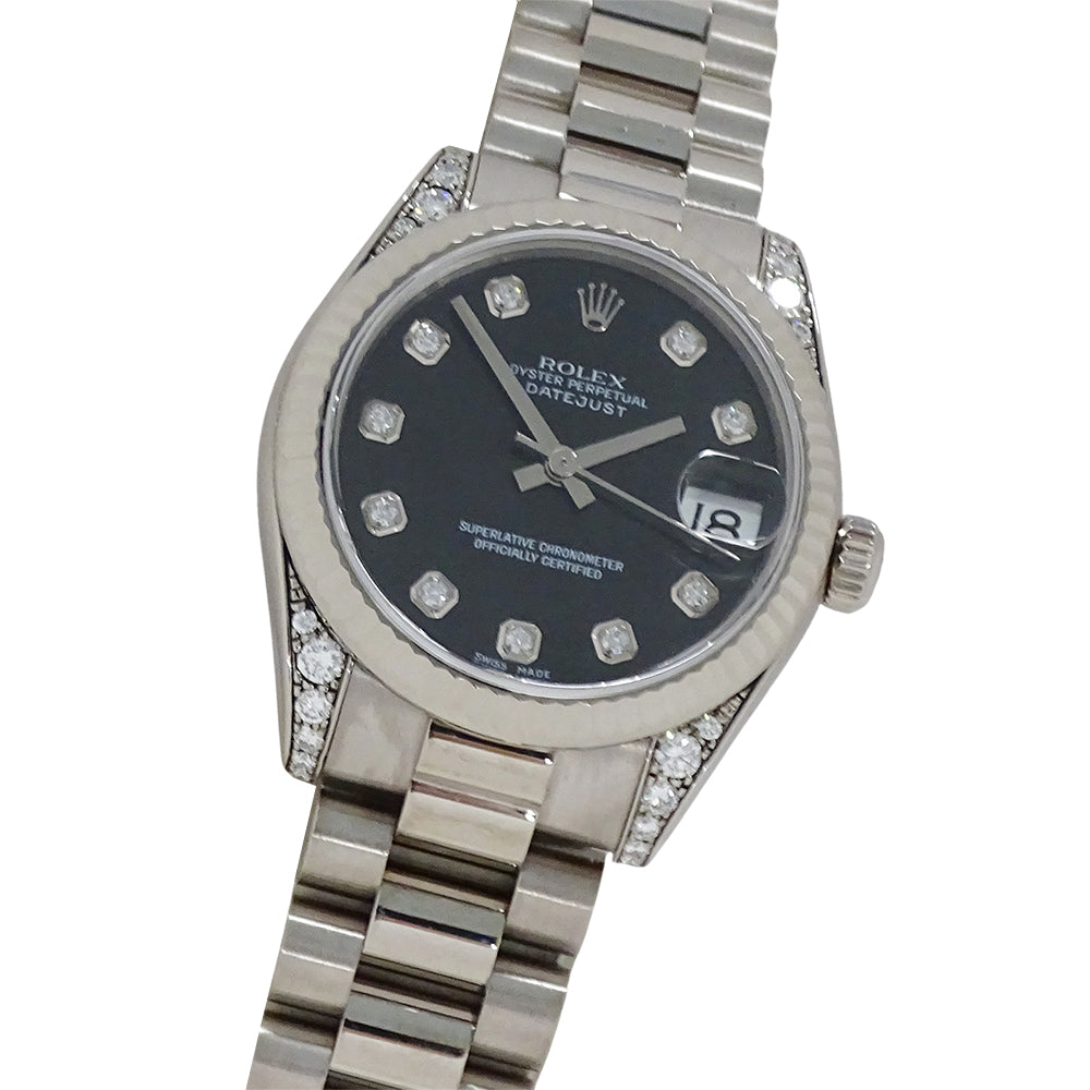 ROLEX ロレックス デイトジャスト 178239 D番 ボーイズ 腕時計 自動巻き AT 750WG ホワイトゴールド 10P ダイヤモンド ブラック 磨き済み 【中古】