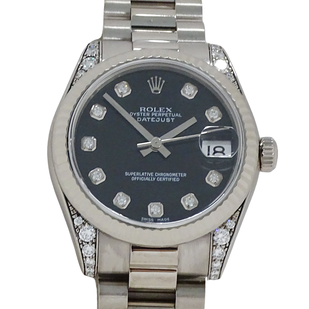 ROLEX ロレックス デイトジャスト 178239 D番 ボーイズ 腕時計 自動巻き AT 750WG ホワイトゴールド 10P ダイヤモンド ブラック 磨き済み 【中古】