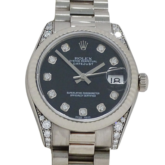 ROLEX ロレックス デイトジャスト 178239 D番 ボーイズ 腕時計 自動巻き AT 750WG ホワイトゴールド 10P ダイヤモンド ブラック 磨き済み 【中古】