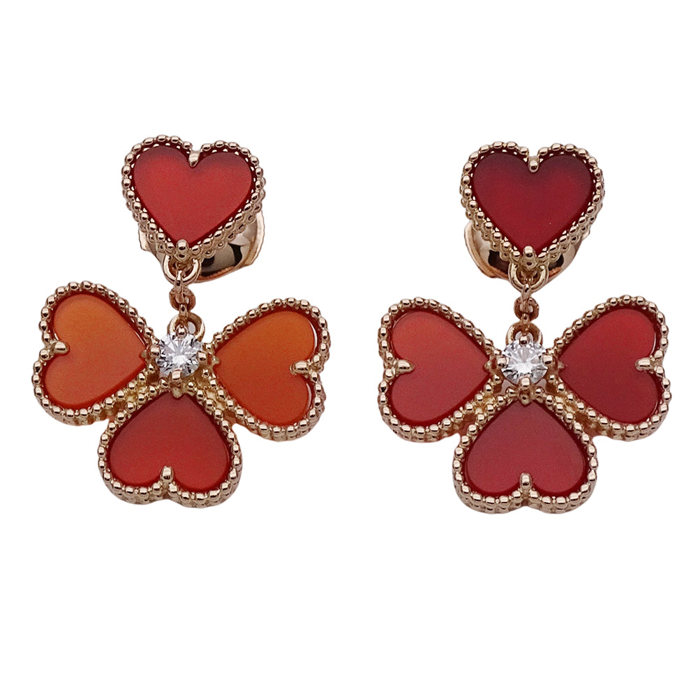 Van Cleef & Arpels ヴァンクリーフ＆アーペル スウィート ハート アルハンブラ エフイヤージュ ピアス カーネリアン ダイヤモンド 750PG ピンクゴールド レディース 磨き済み 【中古】