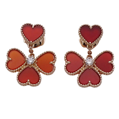 Van Cleef & Arpels ヴァンクリーフ＆アーペル スウィート ハート アルハンブラ エフイヤージュ ピアス カーネリアン ダイヤモンド 750PG ピンクゴールド レディース 磨き済み 【中古】