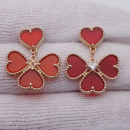 Van Cleef & Arpels ヴァンクリーフ＆アーペル スウィート ハート アルハンブラ エフイヤージュ ピアス カーネリアン ダイヤモンド 750PG ピンクゴールド レディース 磨き済み 【中古】
