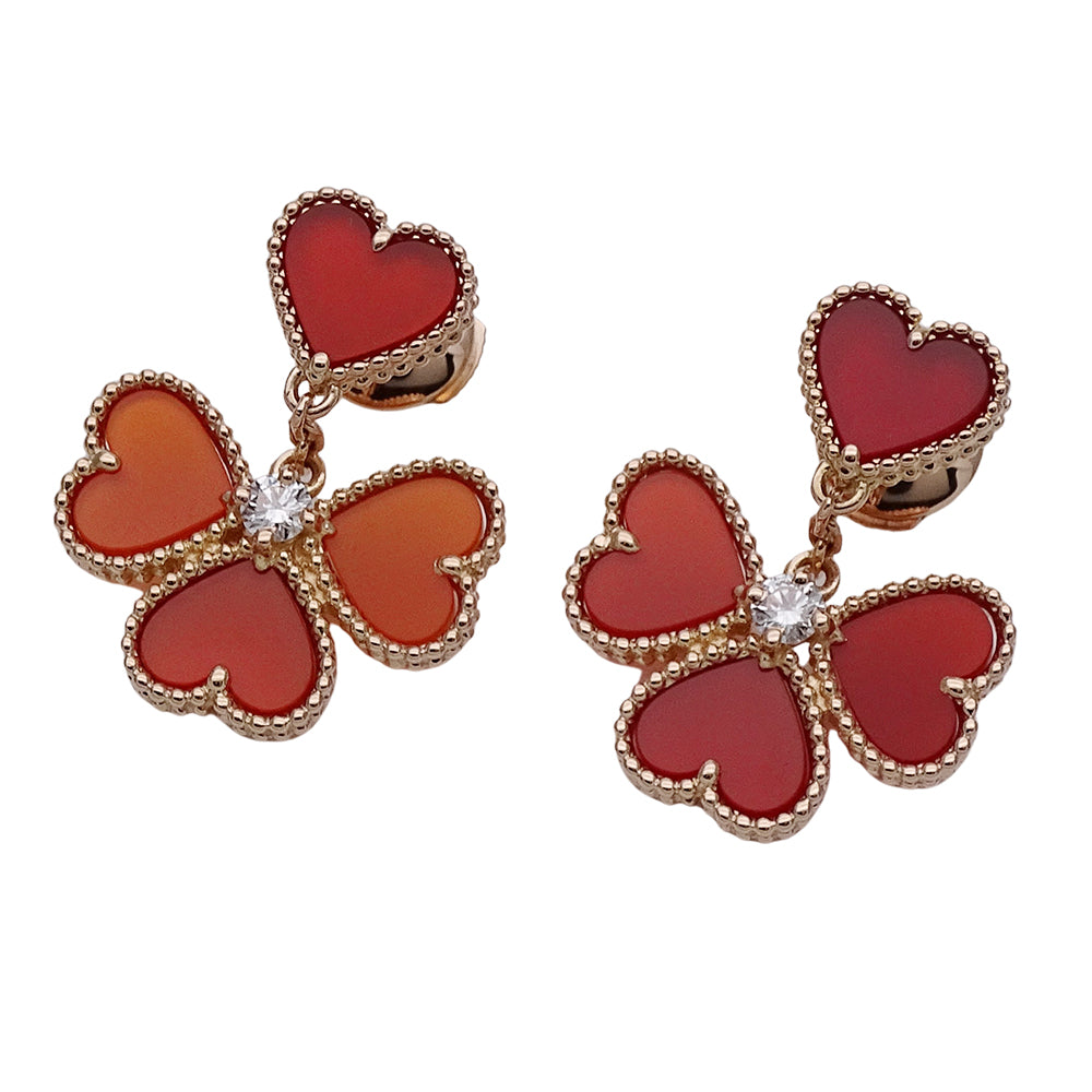 Van Cleef & Arpels ヴァンクリーフ＆アーペル スウィート ハート アルハンブラ エフイヤージュ ピアス カーネリアン ダイヤモンド 750PG ピンクゴールド レディース 磨き済み 【中古】