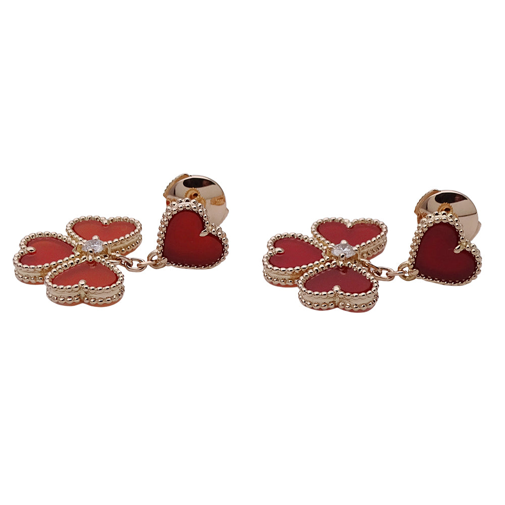 Van Cleef & Arpels ヴァンクリーフ＆アーペル スウィート ハート アルハンブラ エフイヤージュ ピアス カーネリアン ダイヤモンド 750PG ピンクゴールド レディース 磨き済み 【中古】