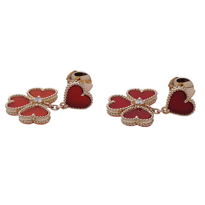 Van Cleef & Arpels ヴァンクリーフ＆アーペル スウィート ハート アルハンブラ エフイヤージュ ピアス カーネリアン ダイヤモンド 750PG ピンクゴールド レディース 磨き済み 【中古】