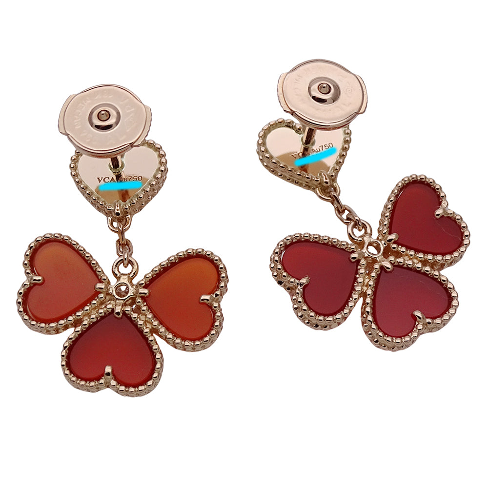 Van Cleef & Arpels ヴァンクリーフ＆アーペル スウィート ハート アルハンブラ エフイヤージュ ピアス カーネリアン ダイヤモンド 750PG ピンクゴールド レディース 磨き済み 【中古】