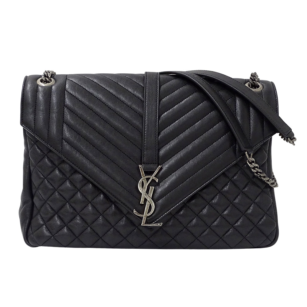 SAINT LAURENT サンローラン エンベロープ ラージ ショルダーバッグ ブラック レザー レディース 【中古】