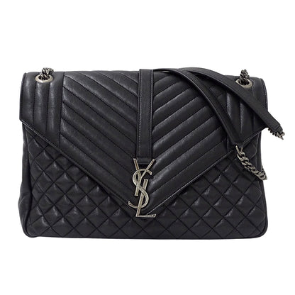 SAINT LAURENT サンローラン エンベロープ ラージ ショルダーバッグ ブラック レザー レディース 【中古】