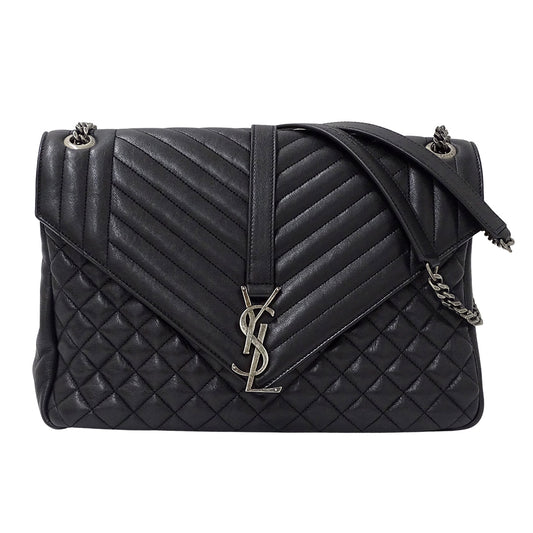 SAINT LAURENT サンローラン エンベロープ ラージ ショルダーバッグ ブラック レザー レディース 【中古】
