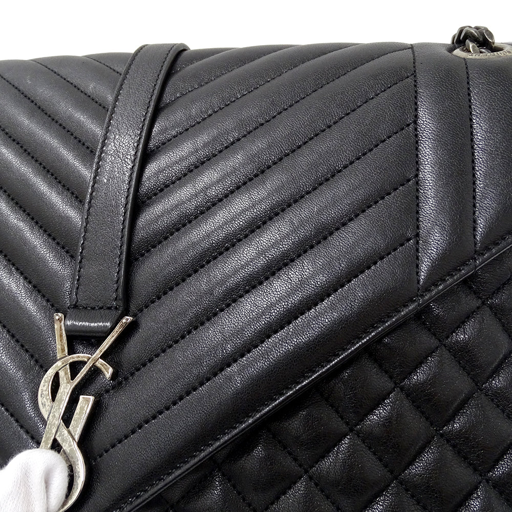 SAINT LAURENT サンローラン エンベロープ ラージ ショルダーバッグ ブラック レザー レディース 【中古】