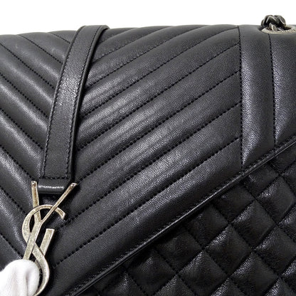 SAINT LAURENT サンローラン エンベロープ ラージ ショルダーバッグ ブラック レザー レディース 【中古】