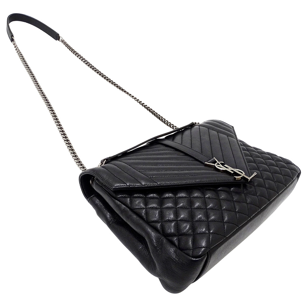 SAINT LAURENT サンローラン エンベロープ ラージ ショルダーバッグ ブラック レザー レディース 【中古】