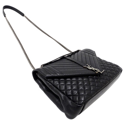 SAINT LAURENT サンローラン エンベロープ ラージ ショルダーバッグ ブラック レザー レディース 【中古】